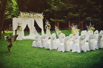 Beautiful wedding cerremony in forest.