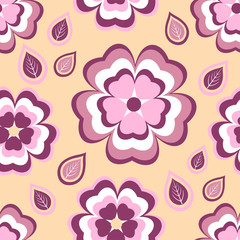Seamless pattern orange with flowers sakura and leaves