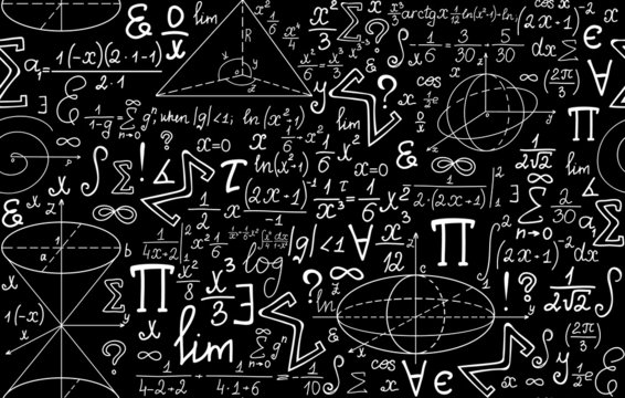 Vector math seamless texture with mathematical signs, figures