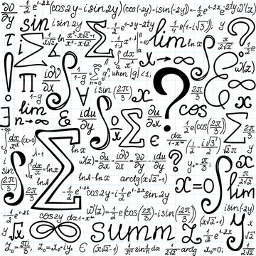 Vector seamless with mathematical figures, formulas, symbols