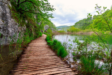 Wooden path in National Park in Plitvice