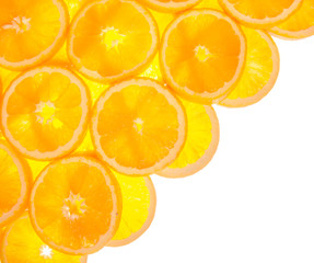 diagonal from orange slices on white background 