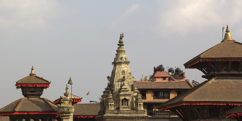 Roofs of pagoda and temple on the Durbar square in Bhaktapur, Ne