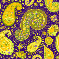 Vintage floral motif ethnic seamless background.