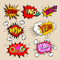 Set of comics boom, vector illustration