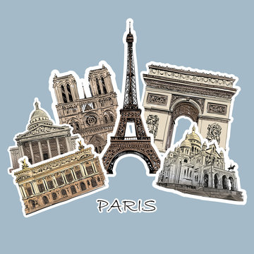 Set of paris landmarks, vector illustration