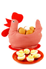 Handmade chicken and plate with boiled eggs