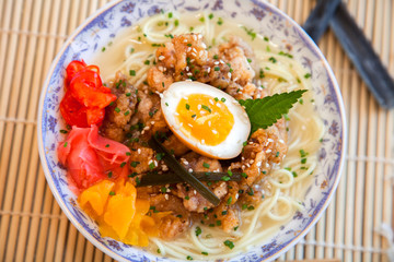 Chicken ramen top view