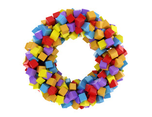 Group of colorful cubes flying in the air