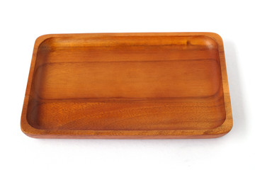 Empty wooden plate isolated on white background
