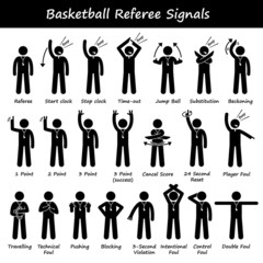 Fototapeta premium Basketball Referees Officials Hand Signals Illustrations