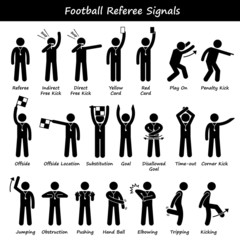 Fototapeta premium Football Soccer Referees Officials Hand Signals Illustrations