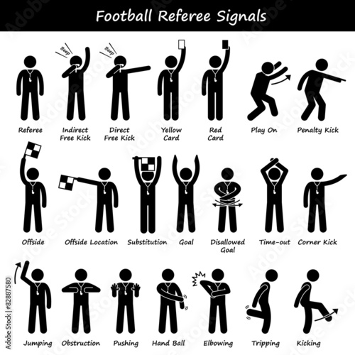"Football Soccer Referees Officials Hand Signals Illustrations" Stock