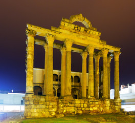 ancient temple  in night. Merida