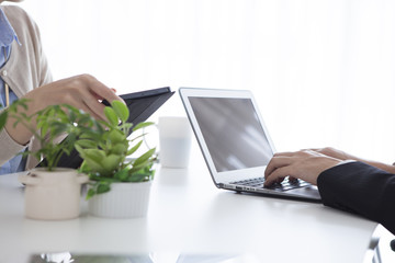 Two people have a meeting