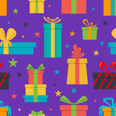 seamless pattern of gift boxes and stars