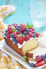 Berry cake with strawberry, raspberry and blueberry