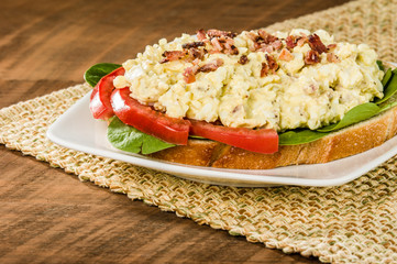 Egg salad sandwhich on a white plate
