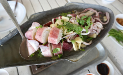 Thai style spicy squid soup
