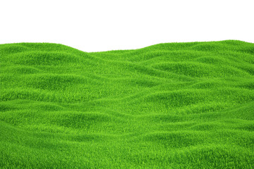 Green grass growing on hills with white background top view