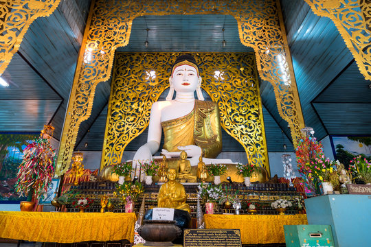 Buddha statue in main church of Wat Jong Kham in Maehongson, Tha