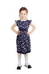 Pretty cute young girl wearing the dark blue dress