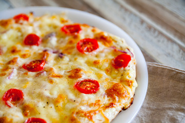 Pizza with cheese, closeup 