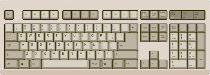Grey qwerty keyboard with US english layout - obrazy, fototapety, plakaty