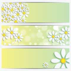 Set of spring and summer banners with white flowers