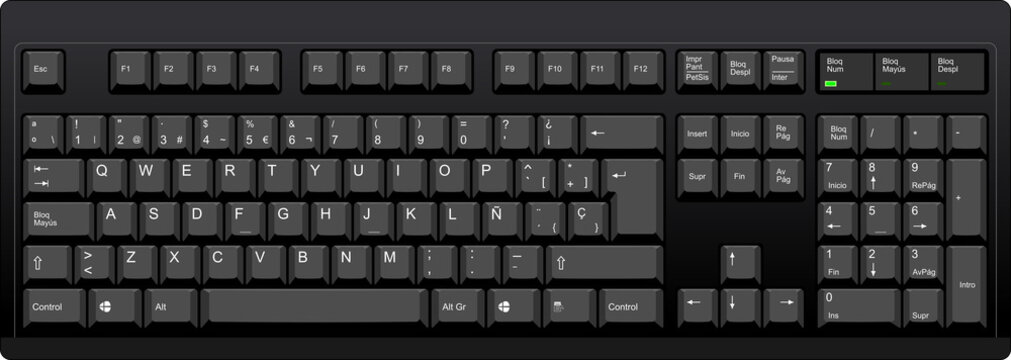 Black Qwerty Keyboard With SP Spanish Layout