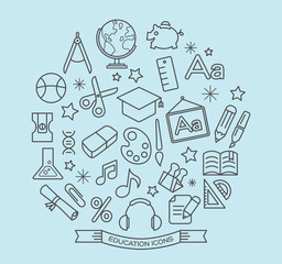School and education line icons with outline style