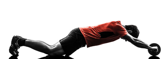 man exercising fitness workout abdominal toning wheel silhouette