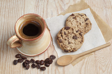 Coffee and cookies with chocolate