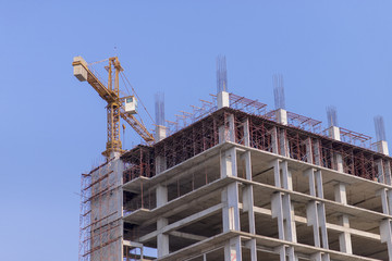 New construction building on blue sky background