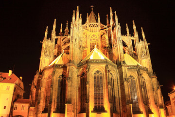 Gothic St. Vitus' Cathedral on Prague Castle in the Evening