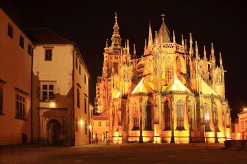 Gothic St. Vitus' Cathedral on Prague Castle in the Evening