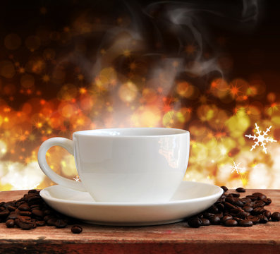 Hot Coffee with outdoor background