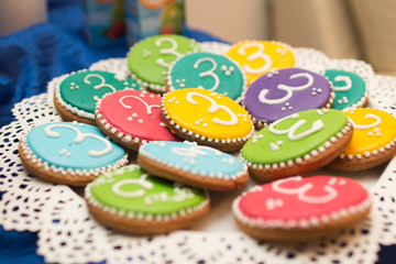  Colorful cupcakes with the number three on birthday
