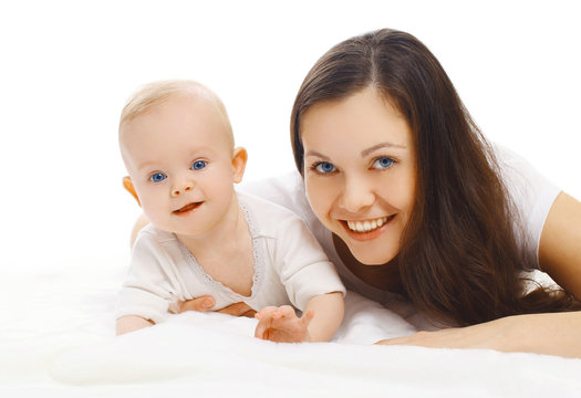 Portrait of happy young smiling mom and sweet baby together