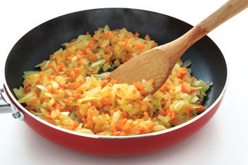 fried the minced onion and carrot with frying pan
