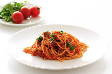 spaghetti tomatosauce with chicken  ragu