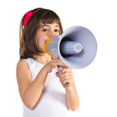 Girl shouting by megaphone