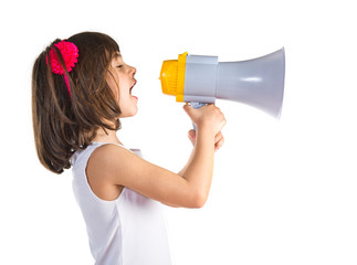 Girl shouting by megaphone