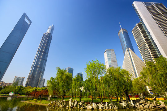 Lujiazui Central Green Space with skyscrapers, Shanghai, China