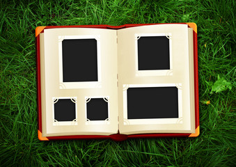 Retro album on the green grass