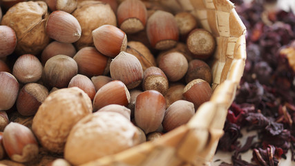 different types of nuts in the basket