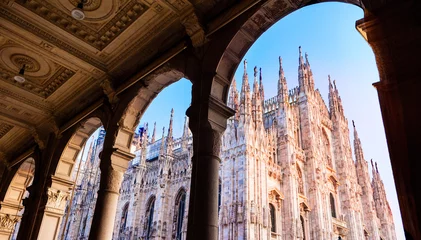 Foto op Plexiglas Duomo van Milaan, Italië. Kathedraal. Symbool.Prachtige zonsondergang © MoustacheGirl