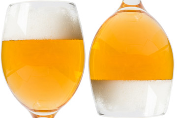 two glasses of beer on a white background