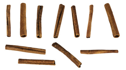 Set of cinnamon sticks isolated on white background