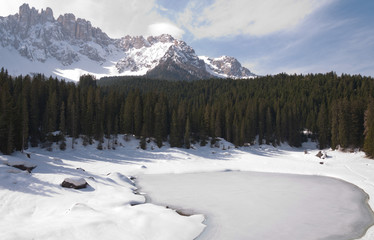 Carezza Lake in Dolomites
